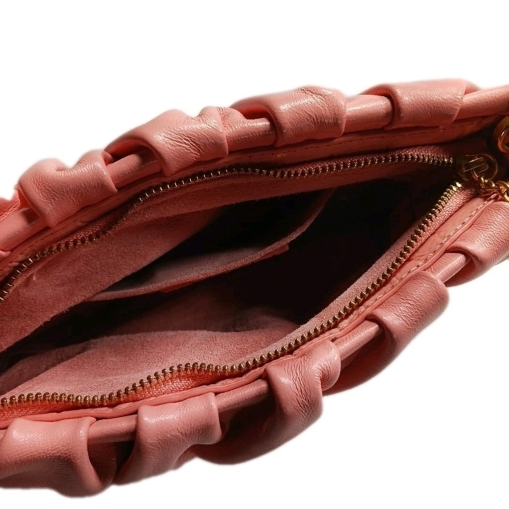 STAUD Ruched Bean Convertible Shoulder Clutch Bag Grapefruit Pink NEW - Picture 9 of 12